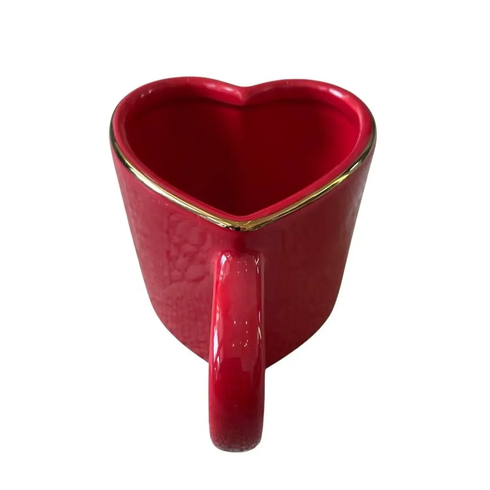 Target Threshold Heart Shaped VALENTINE Mugs Red Gold Rim 14.3oz Set of 2 New